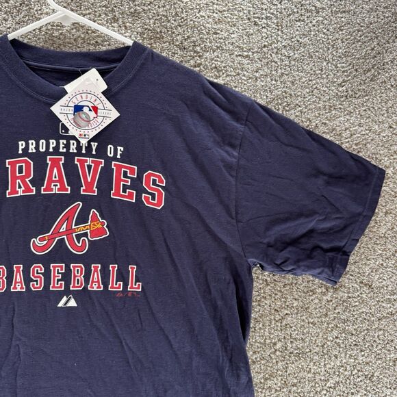 Atlanta Braces Shirt Mens Large Blue Majestic MLB Baseball Short Sleeve New Crew - Picture 4 of 11